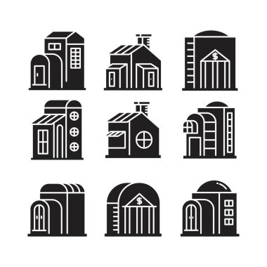 ofis, daire ve ev inşa simgeleri ayarlandı