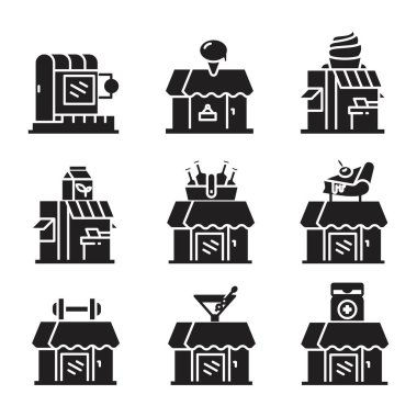 dükkan ve depolama simgeleri vektör illüstrasyonunu ayarla