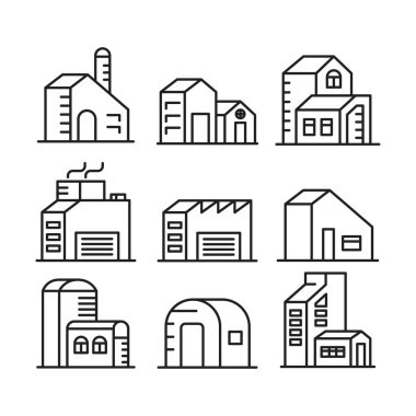 ev yapımı ve yapı kulesi simgeleri vektör illüstrasyonunu ayarlayın