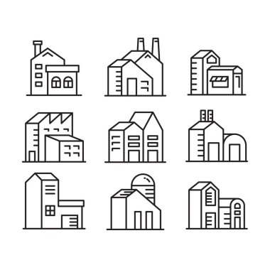 ev yapımı ve yapı kulesi simgeleri vektör illüstrasyonunu ayarlayın