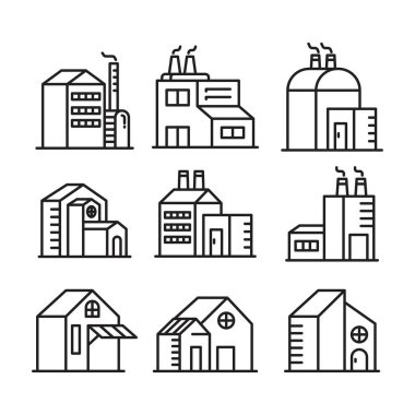 ev yapımı ve yapı kulesi simgeleri vektör illüstrasyonunu ayarlayın