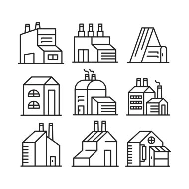 ev yapımı ve yapı kulesi simgeleri vektör illüstrasyonunu ayarlayın