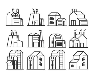 ev yapımı ve yapı kulesi simgeleri vektör illüstrasyonunu ayarlayın