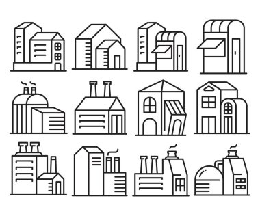 ev yapımı ve yapı kulesi simgeleri vektör illüstrasyonunu ayarlayın