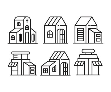 ev yapımı ve yapı kulesi simgeleri vektör illüstrasyonunu ayarlayın