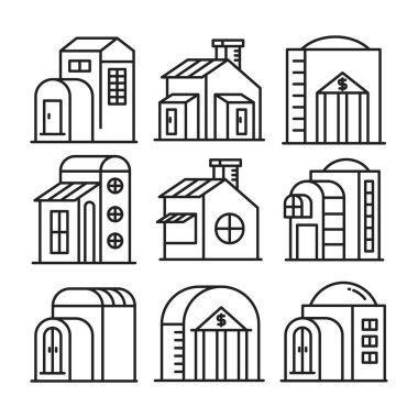 ev yapımı ve yapı kulesi simgeleri vektör illüstrasyonunu ayarlayın