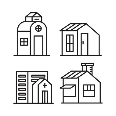 ev yapımı ve yapı kulesi simgeleri vektör illüstrasyonunu ayarlayın