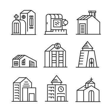 ev yapımı ve yapı kulesi simgeleri vektör illüstrasyonunu ayarlayın