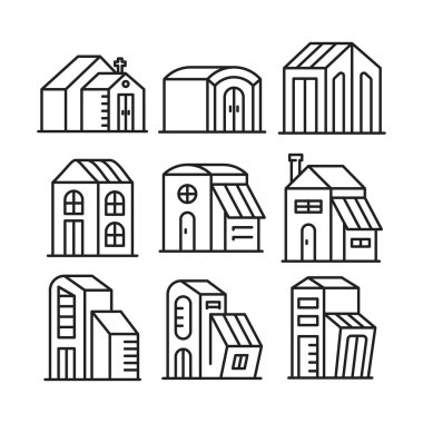 ev yapımı ve yapı kulesi simgeleri vektör illüstrasyonunu ayarlayın