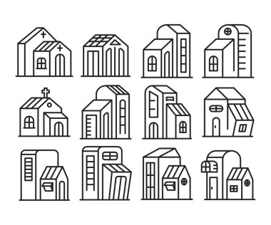 ev yapımı ve yapı kulesi simgeleri vektör illüstrasyonunu ayarlayın