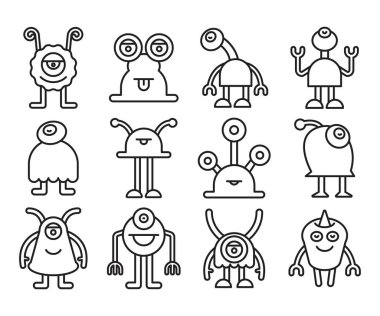 funny and cute monster icons set vector