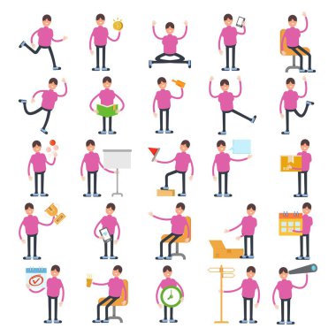 Farklı pozlardaki erkek karakterler resim seti