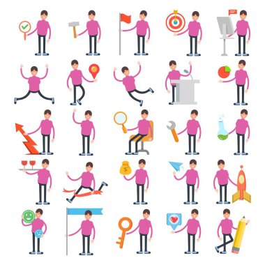 Farklı pozlardaki erkek karakterler resim seti