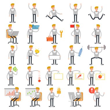 Farklı pozlardaki erkek karakterler resim seti