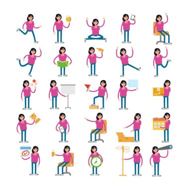 farklı poziyonlardaki kadın karakterler vektör kümesi