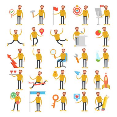 Farklı pozlardaki inek çocuk karakterleri.