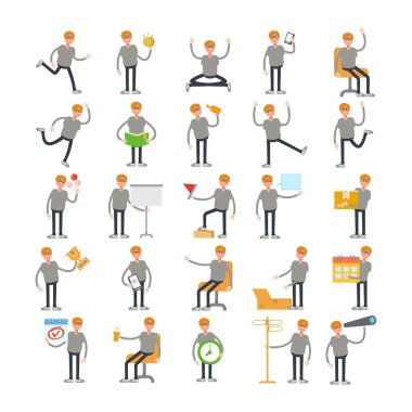 Farklı pozlardaki inek çocuk karakterleri.