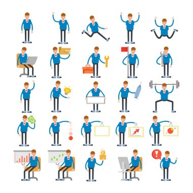 Farklı pozlardaki erkek karakterler resim seti