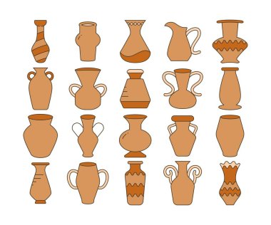 antik vazo, kavanoz ve çömlek simgeleri vektör illüstrasyonunu ayarlar