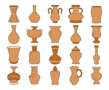 antik vazo, kavanoz ve çömlek simgeleri vektör illüstrasyonunu ayarlar