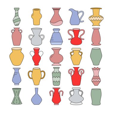 antik vazo, kavanoz ve çömlek simgeleri vektör illüstrasyonunu ayarlar