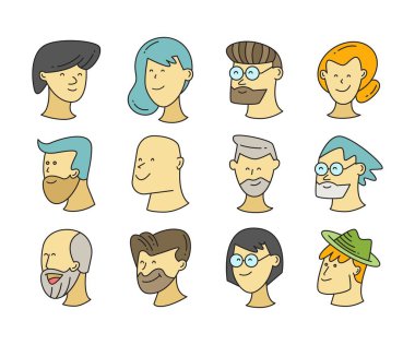 komik yüz avatarları karalama çizimini ayarlar