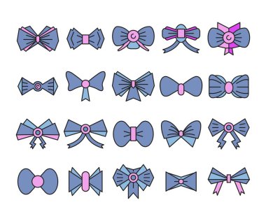 mor dekoratif kurdele ve papyon vektör kümesi çizimi