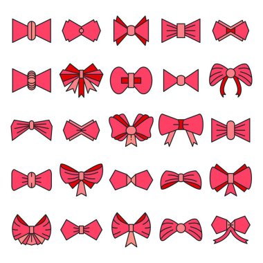 pembe dekoratif papyon simgeleri ayarlandı