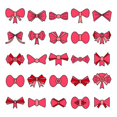 pembe dekoratif papyon simgeleri ayarlandı