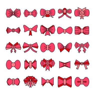 pembe dekoratif papyon simgeleri ayarlandı