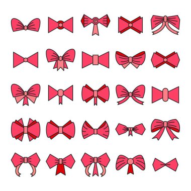 pembe dekoratif papyon simgeleri ayarlandı