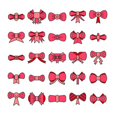 pembe dekoratif papyon simgeleri ayarlandı