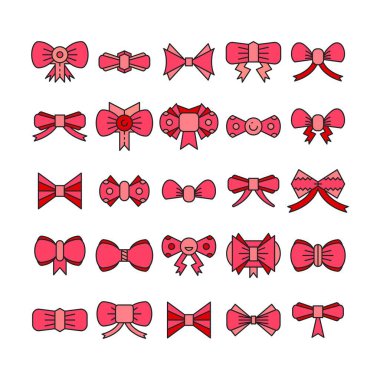 pembe dekoratif papyon simgeleri ayarlandı