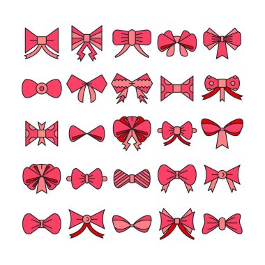 pembe dekoratif papyon simgeleri ayarlandı