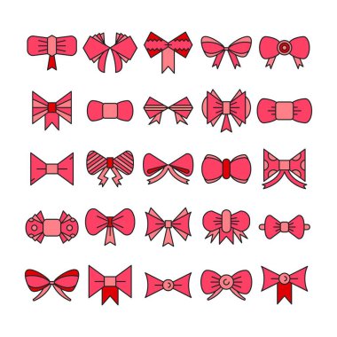 pembe dekoratif papyon simgeleri ayarlandı