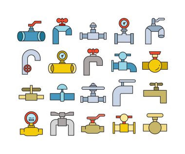 Ölçü ve musluk simgelerine sahip endüstriyel valf ayarlandı
