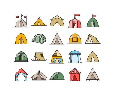 kamp çadırı simgeleri vektör illüstrasyonunu ayarla