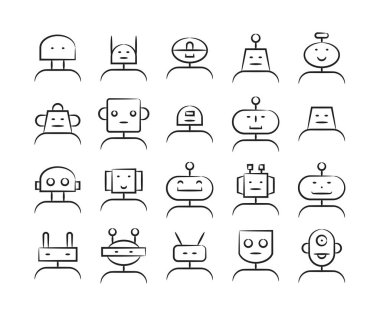 El çizimi ve robot baş avatarları vektör illüstrasyonunu ayarlar