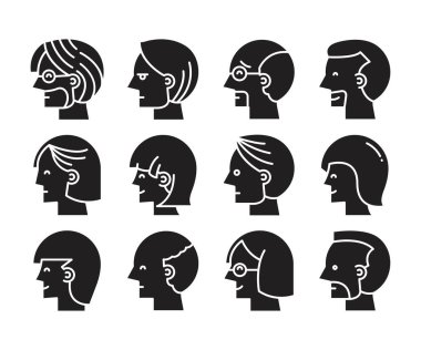 İnsan kafası simgeleri vektör illüstrasyonunu ayarlar