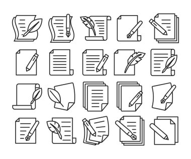 sözleşme belgesi ve kalem simgeleri ayarlandı