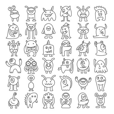 Sevimli ve karalama canavarı karakterleri çizimi