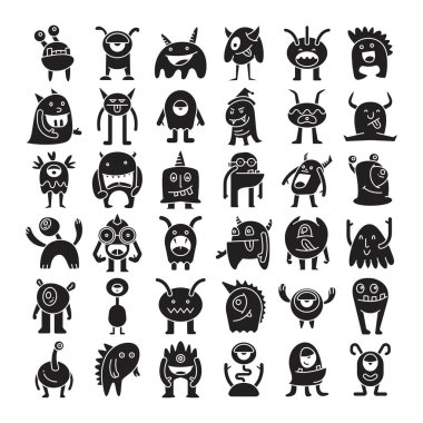 komik canavar karakter simgeleri ayarlandı