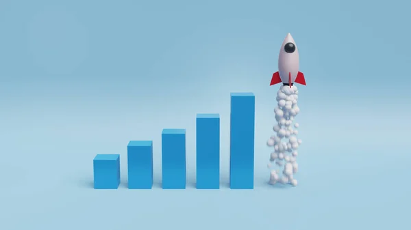 Rendering Startup Rocket Business Graph Illustration Hintergrund — Stockfoto