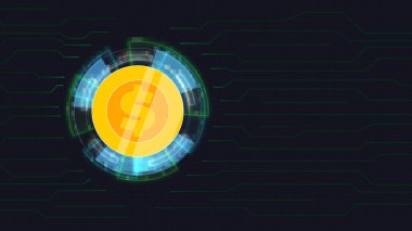 İş Ekonomisi 2D Sikke Döndürme 360 Derece Dijital Teknoloji Fütüristik Hud Arkaplan