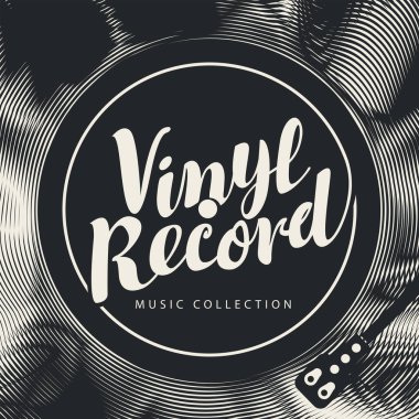 Eski vinil kayıt, kayıt oyuncu ve retro tarzında kaligrafi yazı ile vektör müzik poster. Müzik koleksiyonu
