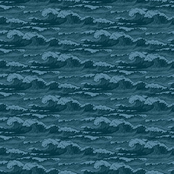 Vektornahtloses Muster Mit Handgezeichneten Wellen Retro Stil Dekorative Sich Wiederholende — Stockvektor