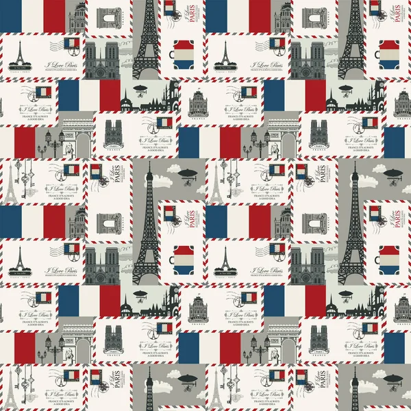 Vector Seamless Background France Paris Theme Envelopes Architectural Landmarks Flag Royalty Free Stock Illustrations