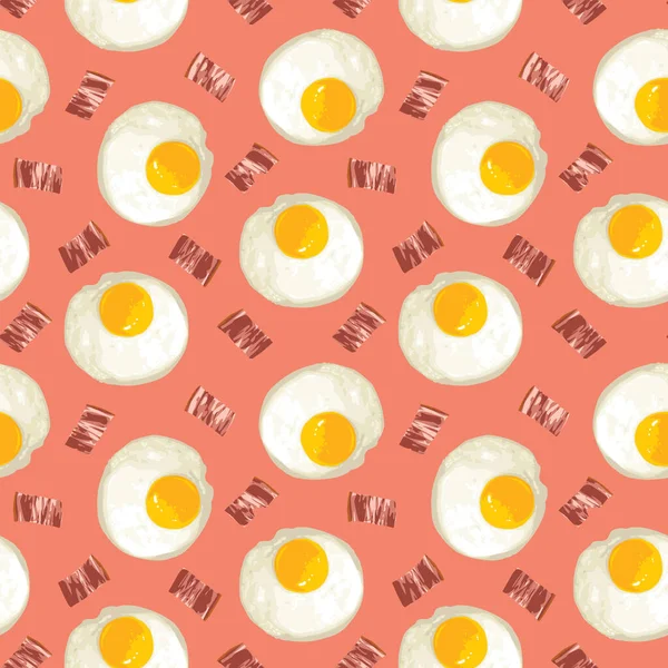 Нежный Узор Жареными Яйцами Вкусным Беконом Векторный Фон Поливанием Рта — стоковый вектор