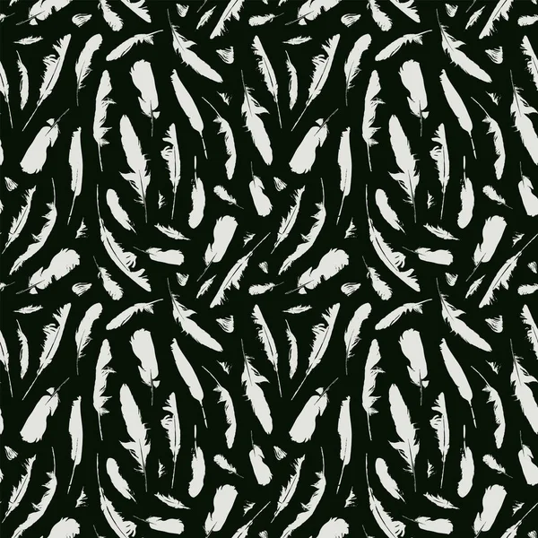 Motif Monochrome Sans Couture Avec Plumes Ébouriffées Fond Vectoriel Abstrait — Image vectorielle