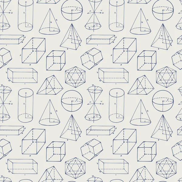 Met Hand Getekend Wiskundig Naadloos Patroon Met Verschillende Geometrische Figuren — Stockvector